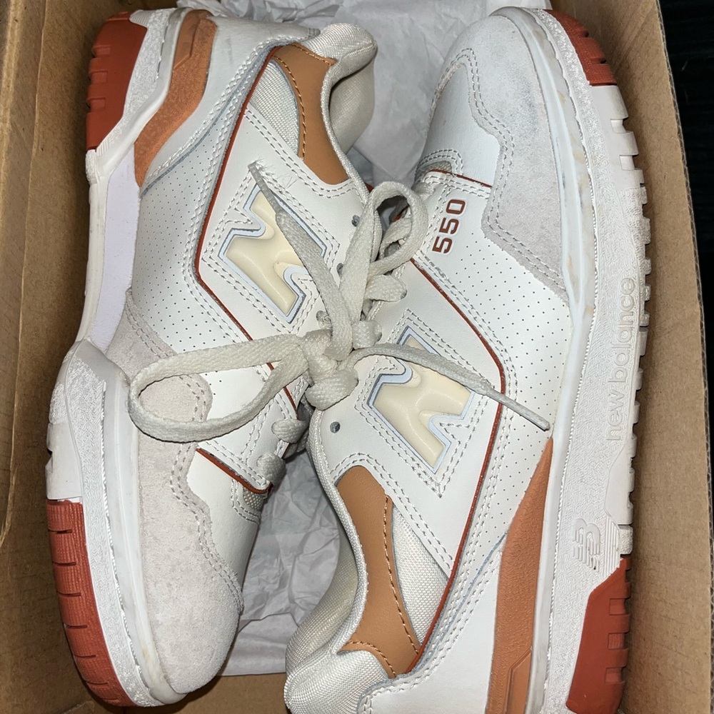 New Balance 550 White and Orange Sneakers - Picture 4 of 6